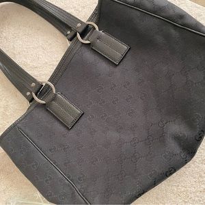 Black Gucci Canvas Monogrammed Y2K Shoulder Bag with Silver Hardware